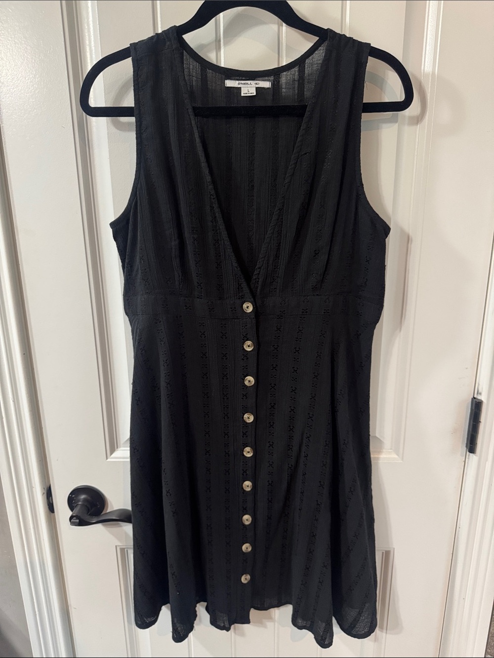 O’Neill women’s Amoria Dress - Black Button-Front Eyelet Midi Dress